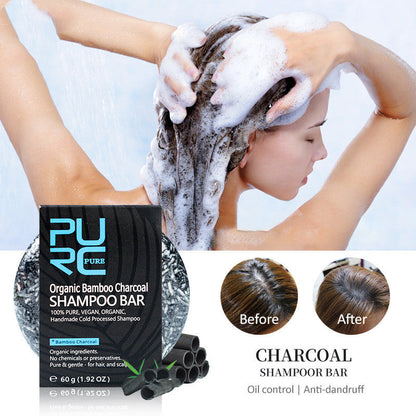 Hand-Extracted Soap Shampoo Bamboo Charcoal Shampoo Soap being used for hair washing, emphasizing cleansing and nourishment.